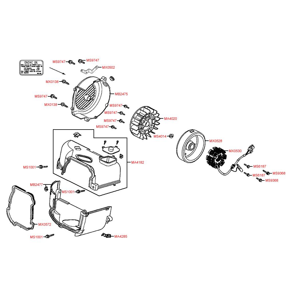 E08 Ventilátor / Magneto dobíjení - Kymco DJ 50 S KG10B