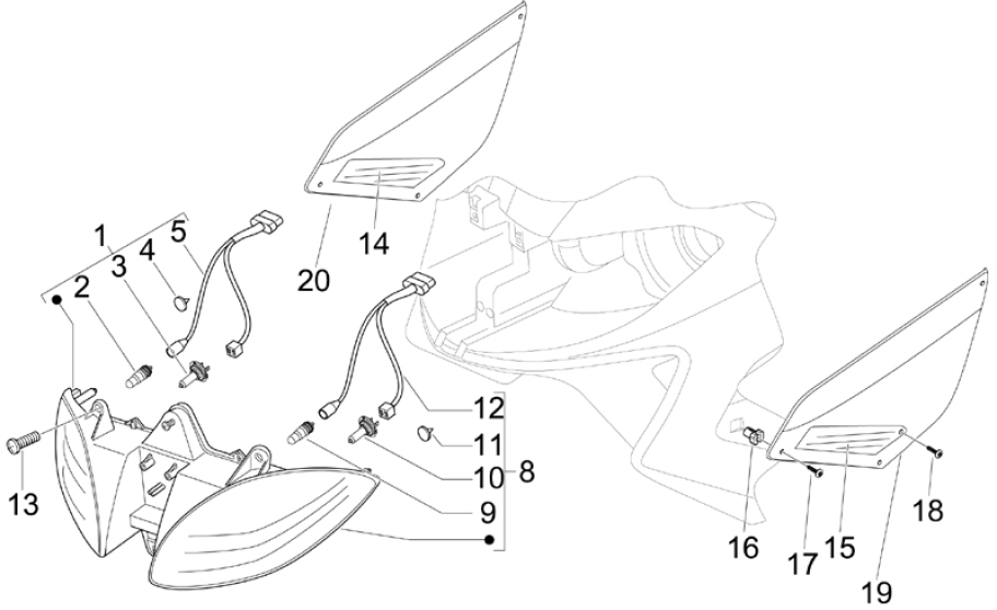 6.03 Přední světlo a blinkry - Gilera Nexus 250 4T LC 2006 UK (ZAPM35300)