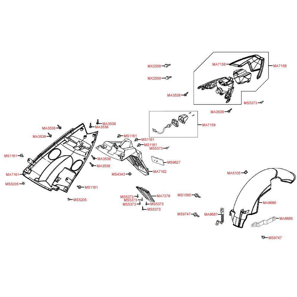 F18 Zadní světlo a zadní blatník - Kymco Super 8 50 2-Takt