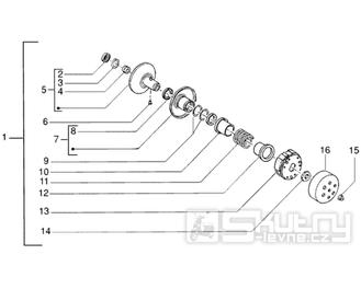 T7 Zadní řemenice a spojka - Gilera DNA 50ccm 2T 2005 (ZAPC270003000001)