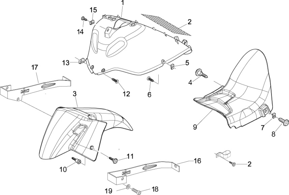 2.33 Přední a zadní blatník - Gilera Nexus 500 4T LC 2009-2011 (ZAPM35200)