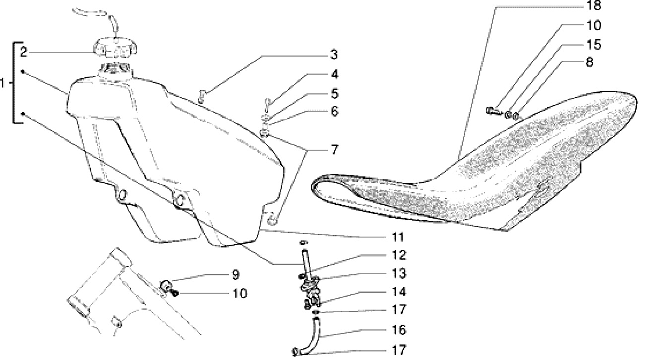 T20 Palivová nádrž, sedadlo - Gilera RK 50 (VTBC 08000 0001001)