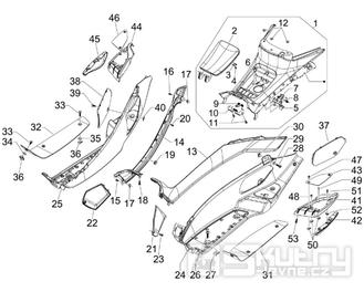 2.31 Středové plasty kapotáže, stupačky -  Gilera Fuoco 500ccm E3 2007-2013 (ZAPM61100...)