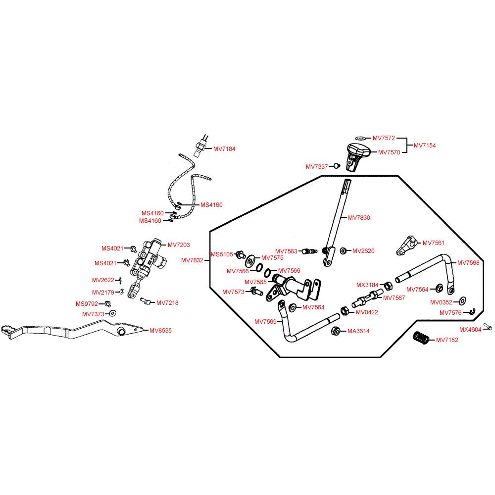 F15 Hlavní brzdový válec zadní a řadící páka - Kymco Maxxer 400