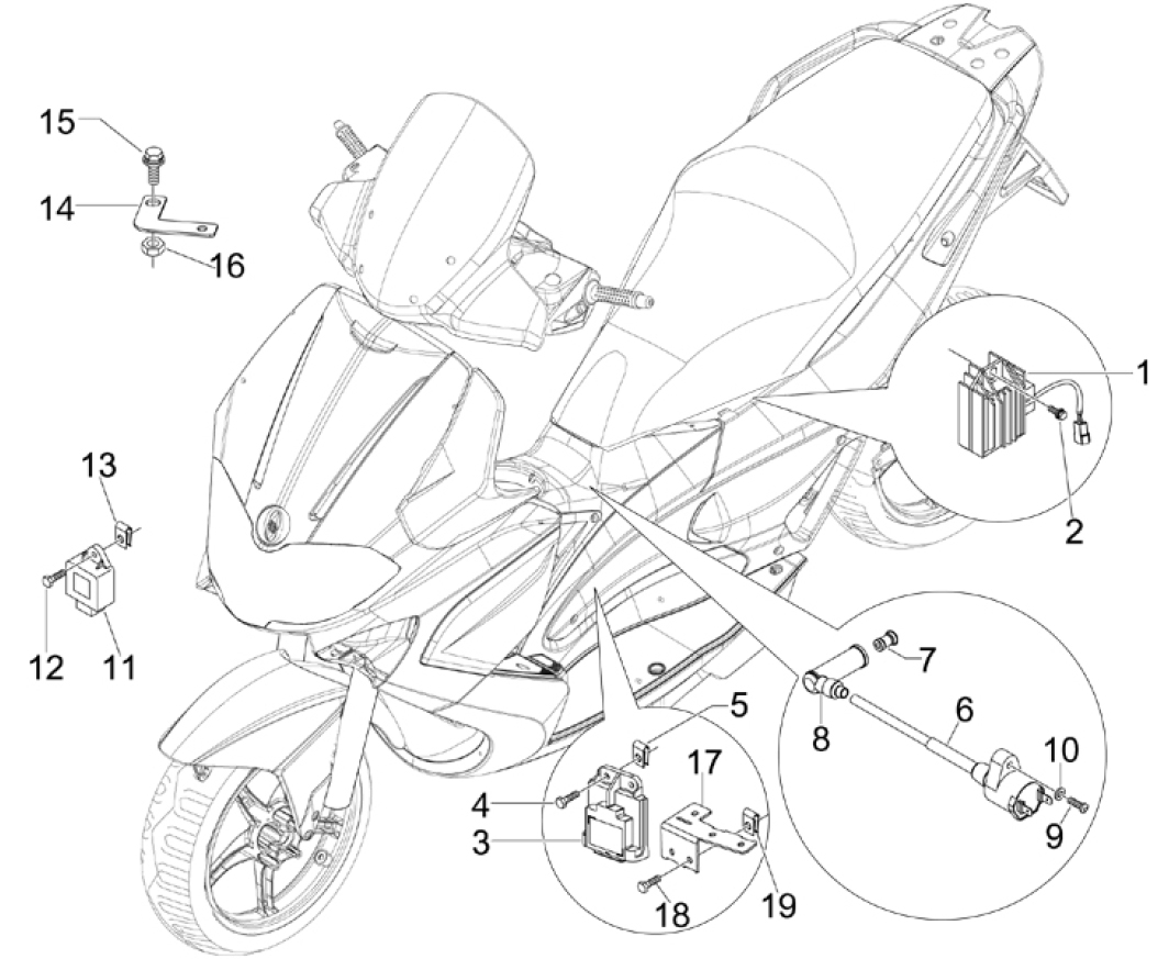 6.06 Regulátor napětí, zapalovací cívka a kabel - Gilera Runner 200 ST 4T LC 2008-2011 (ZAPM46401)