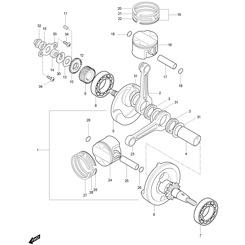 FIG06 Kliková hřídel / Píst - Hyosung GV 125M C Aquila