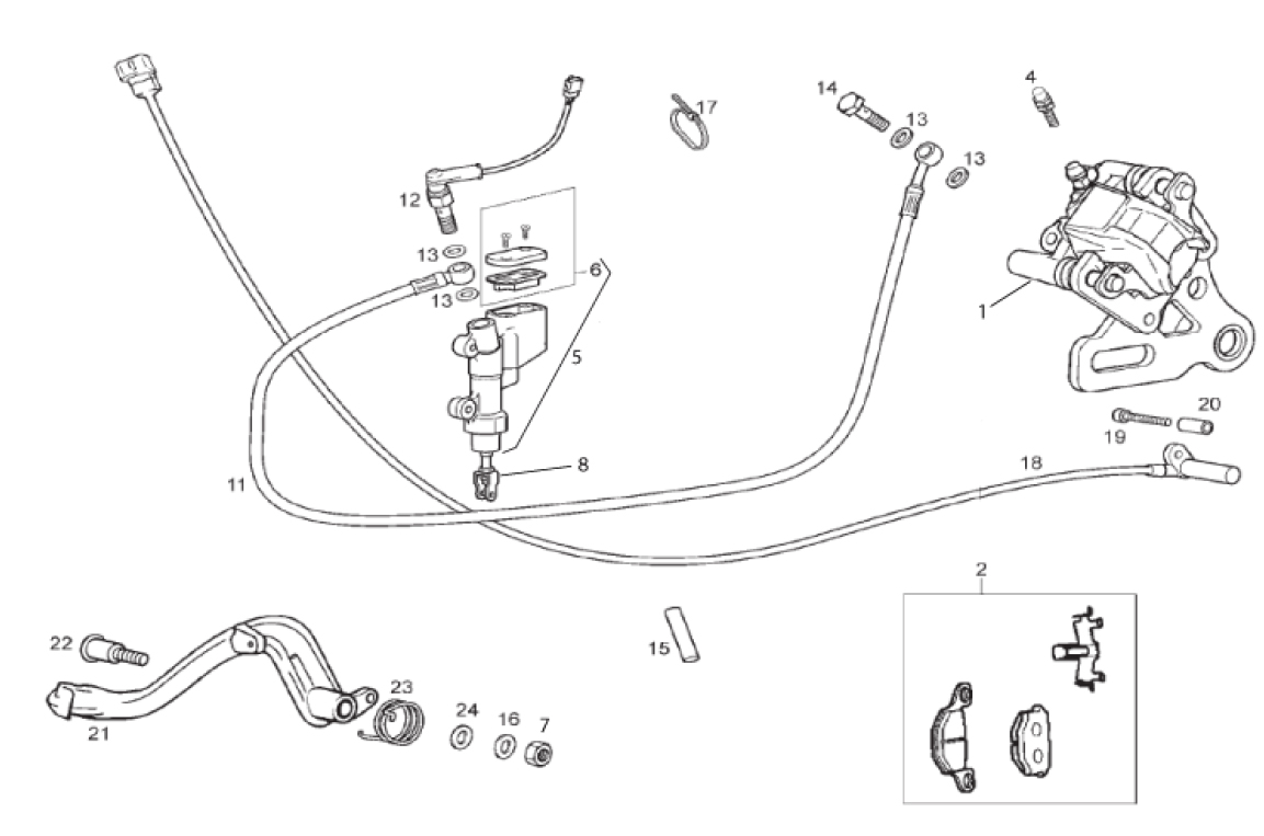 66.10 Zadní brzdový třmen, brzdová páčka, brzdový pedál - Gilera SMT 50 D50B0 od roku 2005 (ZAPABB01)