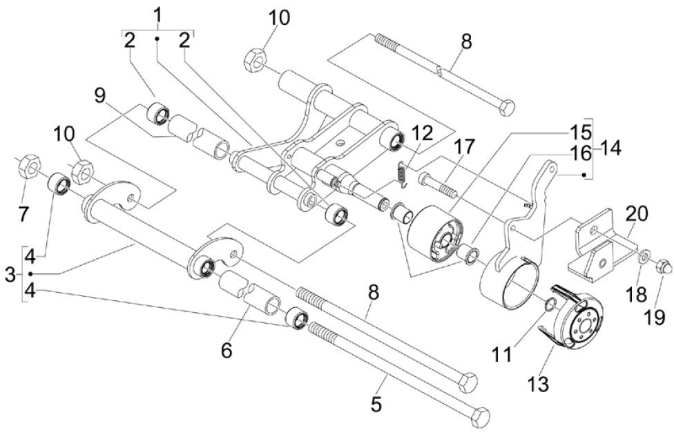 4.01 Uložení motoru - Gilera Runner 125 VX 4T 2006-2007 UK (ZAPM46300)