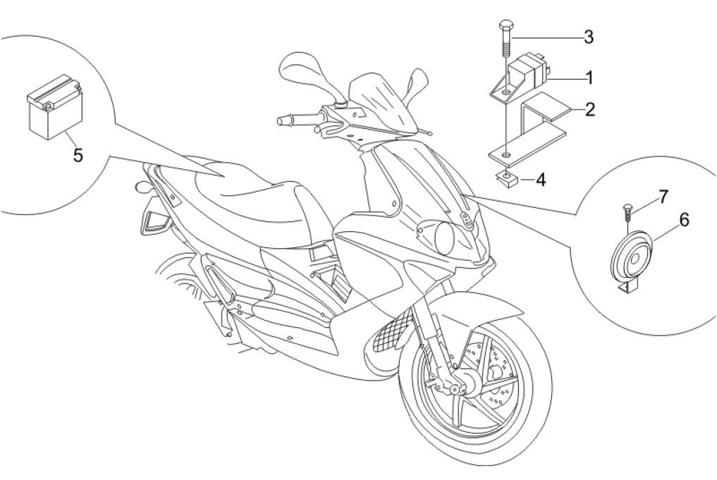 6.05 Baterie, houkačka, relé - Gilera Runner 125 VX 4T 2006-2007 UK (ZAPM46300)