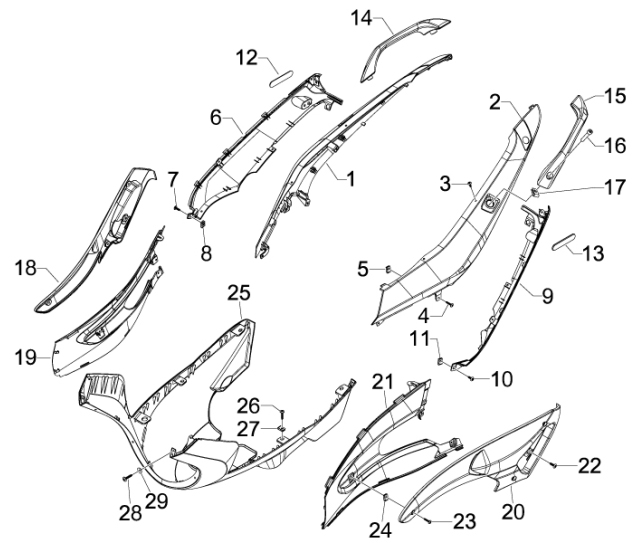 2.32 Boční kapotáž, spojler - Gilera Runner 50 SP 2010-2012 (ZAPC46100, ZAPC46300, ZAPC4610001)