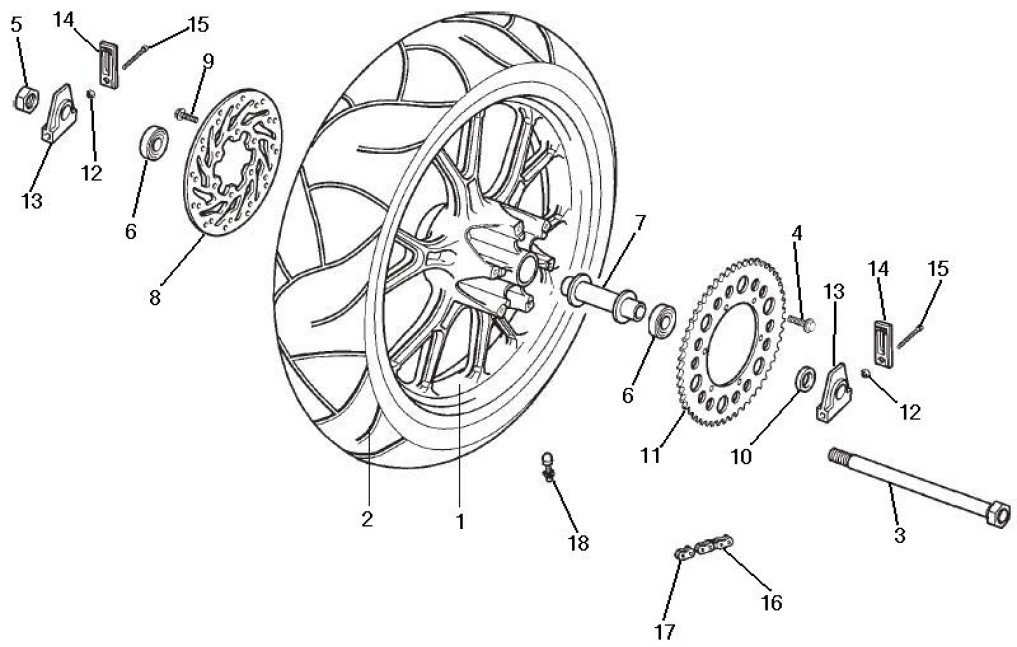 4.12 Zadní kolo, brzdový kotouč, rozeta - Gilera SC 125 2006 (6H332629, VTHGS1A1A, VTHGS1A1B)