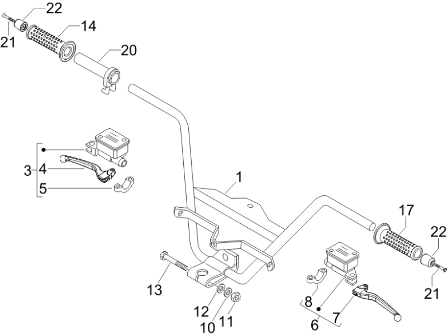 3.06 Řidítka, gripy, brzdové páčky - Gilera Nexus 250 4T LC 2006 UK (ZAPM35300)