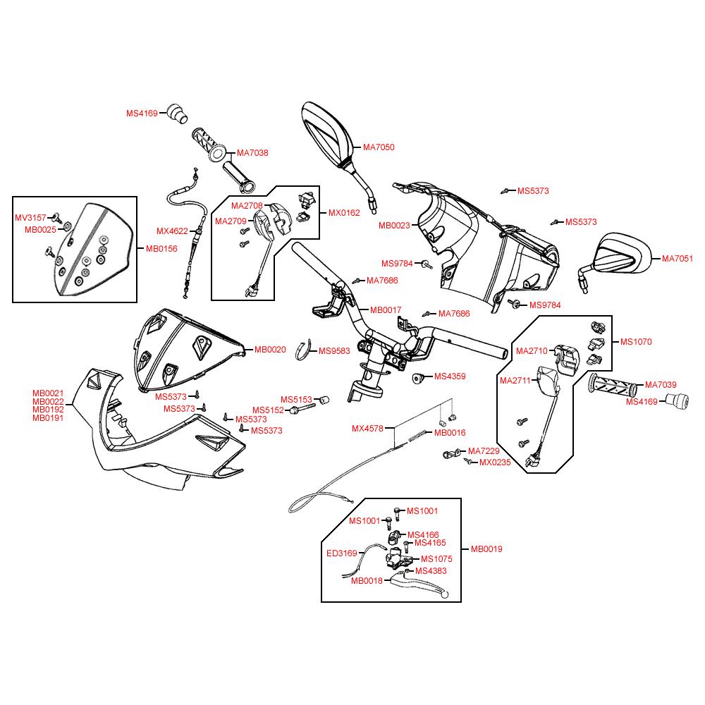 F03 Gripy / zrcátka / řídítka / kapotáž řídítek - Kymco Agility 50 City 4T