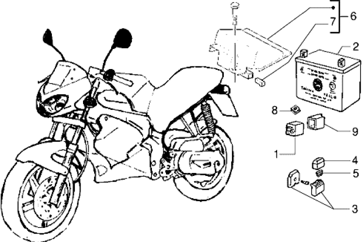 T44 Baterie, relé, pojistky - Gilera DNA 50ccm 2T 1998-2005 (ZAPC27000...)