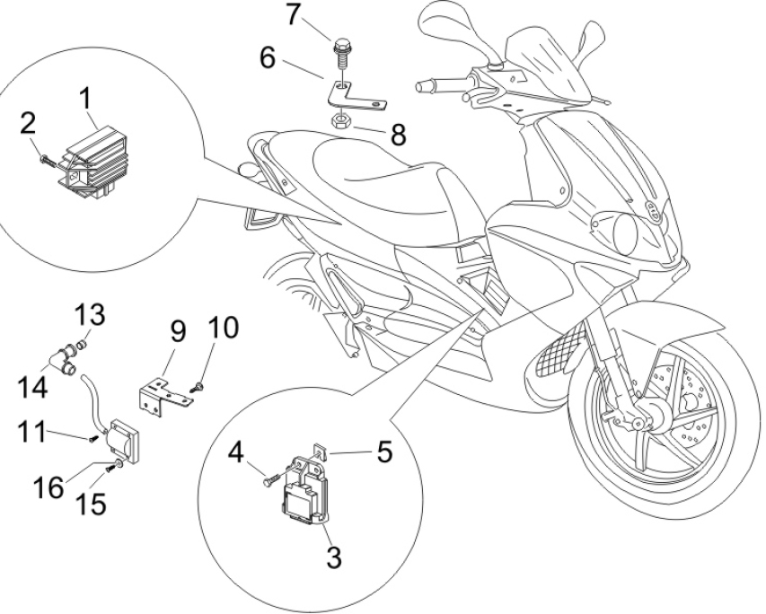 6.06 Regulátor napětí, zapalovací cívka a kabel - Gilera Runner 200 VXR 4T LC Race 2005-2006 (ZAPM46200)