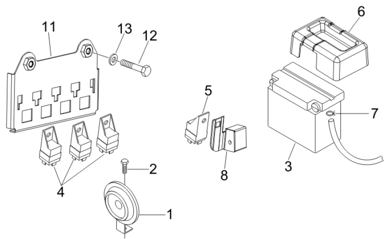 6.05 Baterie, houkačka, relé - Gilera Nexus 250 4T LC 2007 (ZAPM35300)
