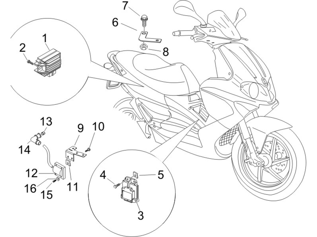 6.06 Regulátor napětí, zapalovací cívka a kabel - Gilera Runner 125 VX 4T 2005-2006 UK (ZAPM46100)