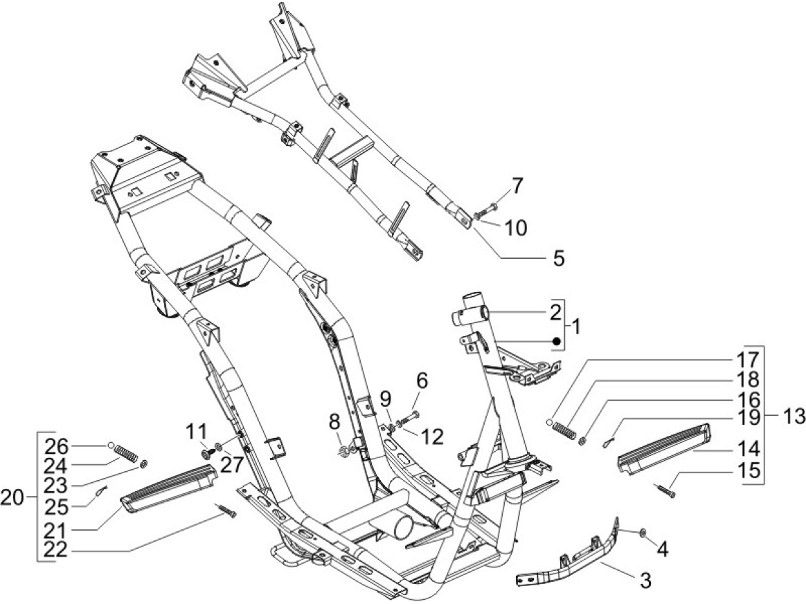 2.01 Rám, stupačky - Gilera Runner 125 "SC" VX 4T 2006-2007 (ZAPM46100)