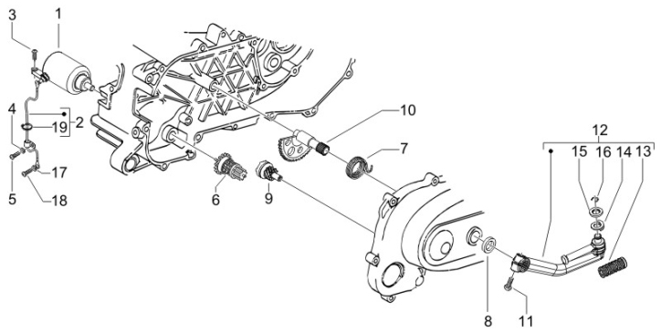 1.20 Elektrický startér motoru, nakopávací páka - Gilera Runner 50 SP 2010-2012 (ZAPC46100, ZAPC46300, ZAPC4610001)