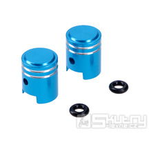 Čepičky ventilků hliníkové, modré, ve tvaru pístu