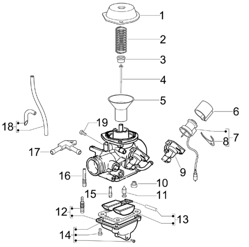 1.40 Karburátor (jednotlivé díly) - Gilera Runner 200 ST 4T LC 2008-2011 (ZAPM46401)