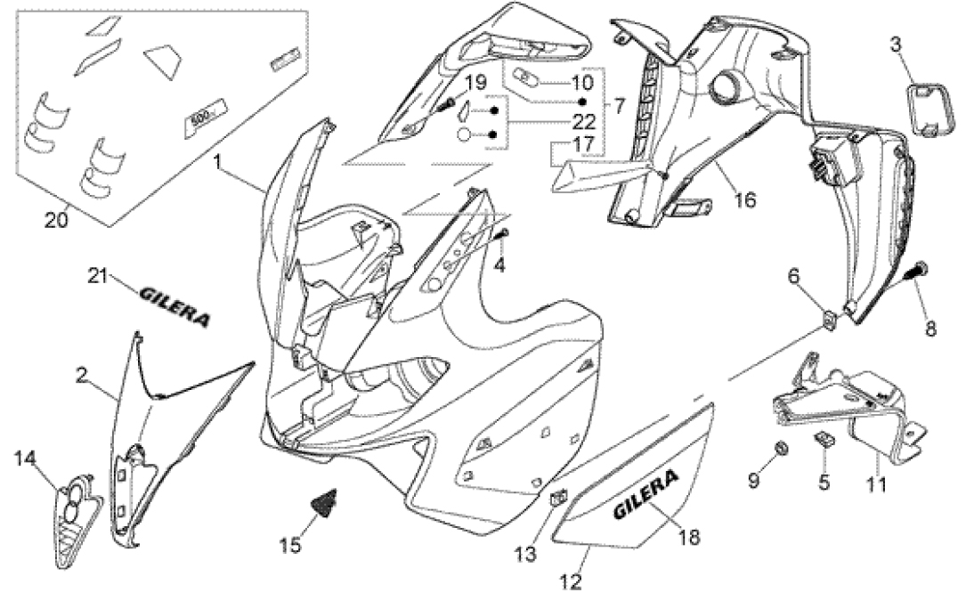 T23 Přední kapotáž - Gilera Nexus 500ccm 4T LC do roku 2005 (ZAPM35200... , ZAPM3510...)