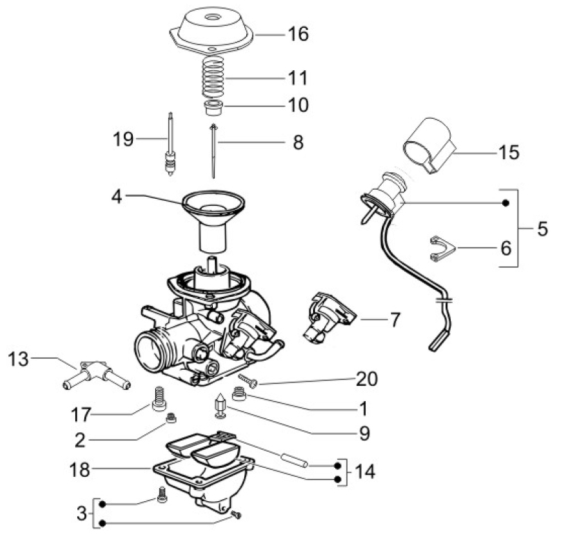 1.40 Karburátor (jednotlivé díly) - Gilera Runner 125 "SC" VX 4T UK (ZAPM46100)