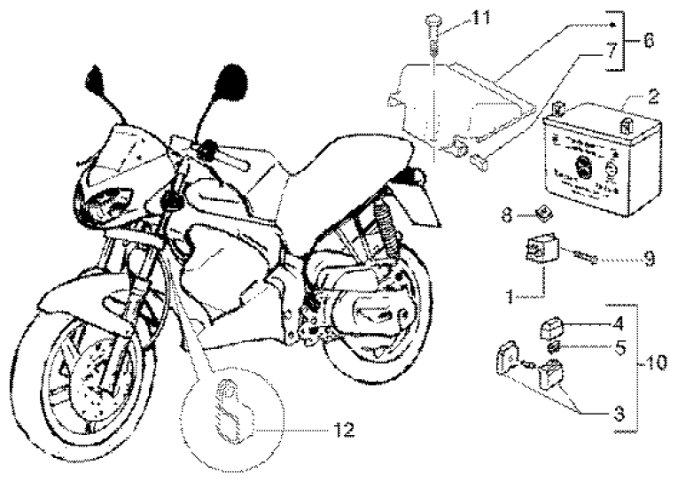 T44 Baterie, relé, pojistky - Gilera DNA GP Experience 50ccm 2T 1998-2005  (ZAPC27000...)