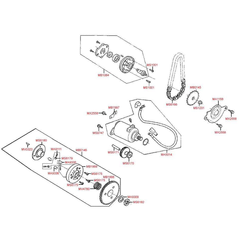 E06 Elektrický startér a olejové čerpadlo - Kymco Like 125 KN25AA