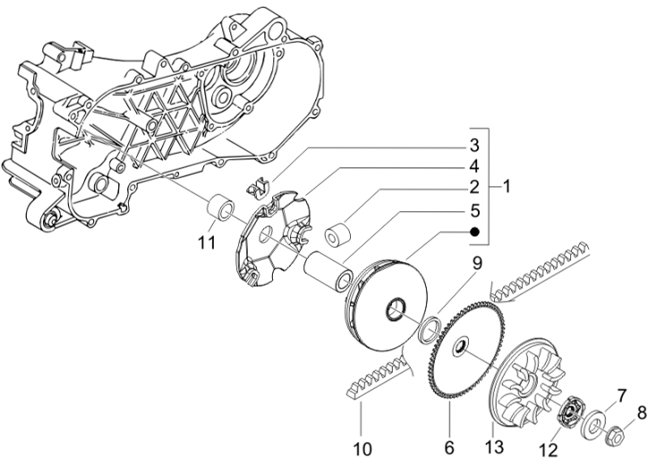 1.13 Řemen variátoru, variátor - Gilera Runner 50 SP 2010-2012 (ZAPC46100, ZAPC46300, ZAPC4610001)