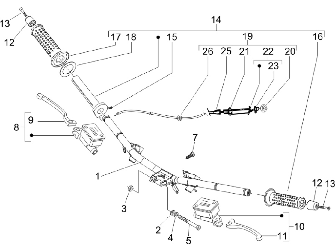 3.06 Řidítka, gripy, brzdové páčky - Gilera Runner 125 "SC" VX 4T UK (ZAPM46100)