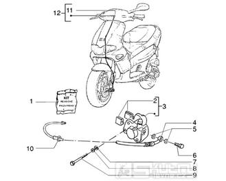 T44 Náhon tachometru, přední brzdový třmen, brzdové destičky - Gilera Runner VX 125 4T (ZAPM24100, ZAPM24000)