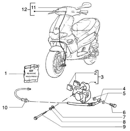 T44 Náhon tachometru, přední brzdový třmen, brzdové destičky - Gilera Runner VX 125 4T (ZAPM24100, ZAPM24000)