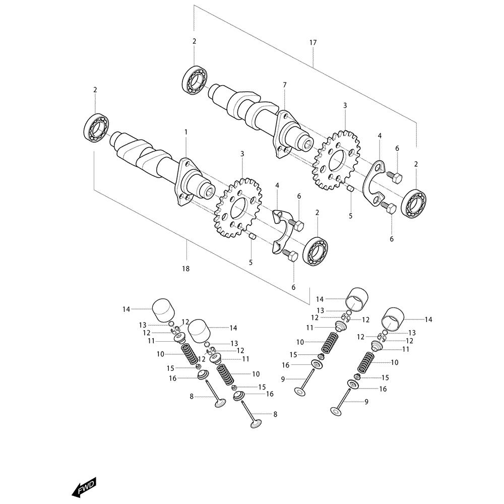 FIG08v Vačková hřídel / Ventily přední - Hyosung GT 250i NE (Naked)