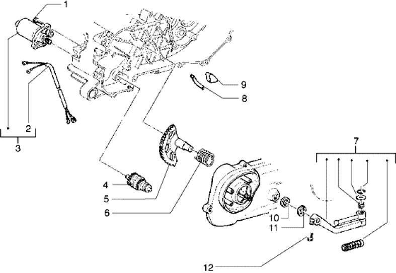 T12 Elektrický startér, nakopávací páka - Gilera Runner 50 do roku 1999 (ZAPC14000)