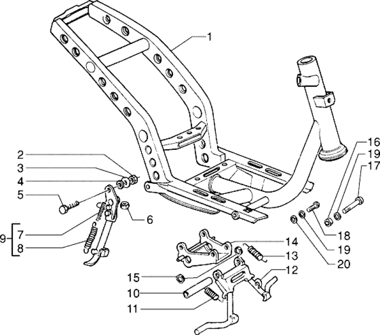 T18 Rám, hlavní a boční stojan - Gilera Storm 50ccm 1998-2005 (TEC2T...)