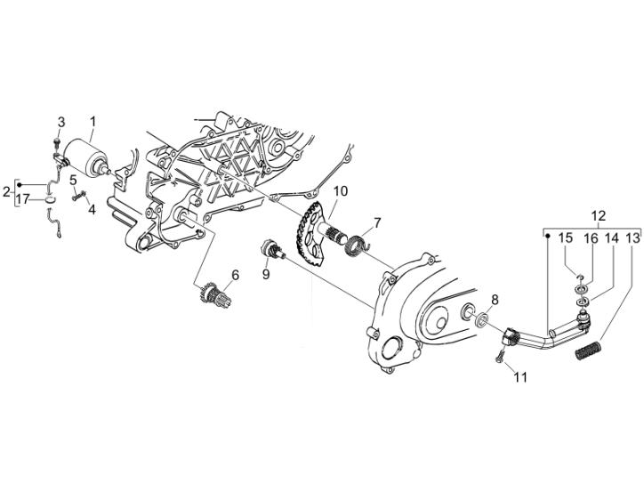 1.20 Elektrický startér motoru, nakopávací páka - Gilera Storm 50 2007 (UK - ZAPC29000)