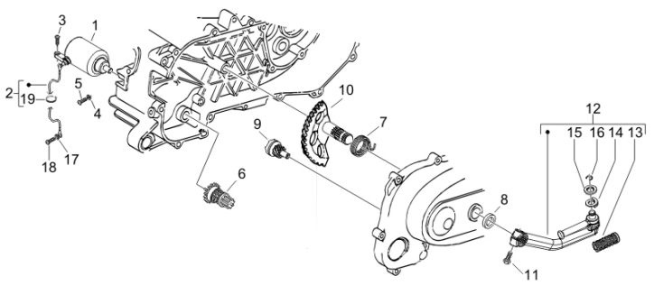 1.20 Elektrický startér motoru, nakopávací páka - Gilera Runner 50 SP -SC- 2006 (ZAPC461000)