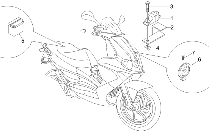 6.05 Baterie, houkačka, relé - Gilera Runner 200 VXR 4T LC 2006 (ZAPM46400)