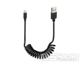 USB spirálový kabel / nabíjecí kabel typu USB-A do Lightning 100cm černý