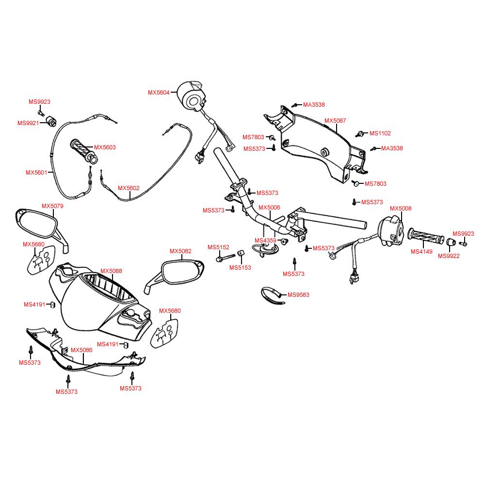 F03 Rukojeti, zrcátka, řídítka a kapotáž řízení - Kymco Dink 250 (Bet & Win)
