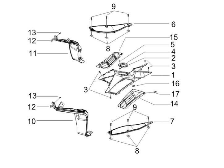 2.31 Středový plast, stupačky - Gilera Runner 50 PureJet SC 2005 UK (ZAPC46200)