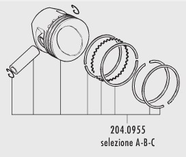Pístní sada Polini (C) - Piaggio/Vespa 125 ccm 4T,  Ø 61 mm = 204.0955/C