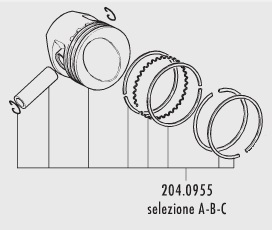Pístní sada Polini (C) - Piaggio/Vespa 125 ccm 4T,  Ø 61 mm