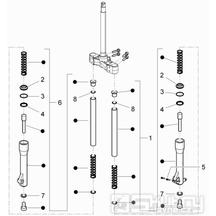 4.04 Přední kyvná vidlice (Escorts) - Gilera Runner 50 SP 2010-2012 (ZAPC46100, ZAPC46300, ZAPC4610001)