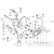 T13 Kryt magneta dobíjení, vodní čerpadlo a olejový filtr - Gilera Nexus 500ccm 4T LC do roku 2005 (ZAPM35200... , ZAPM3510...)