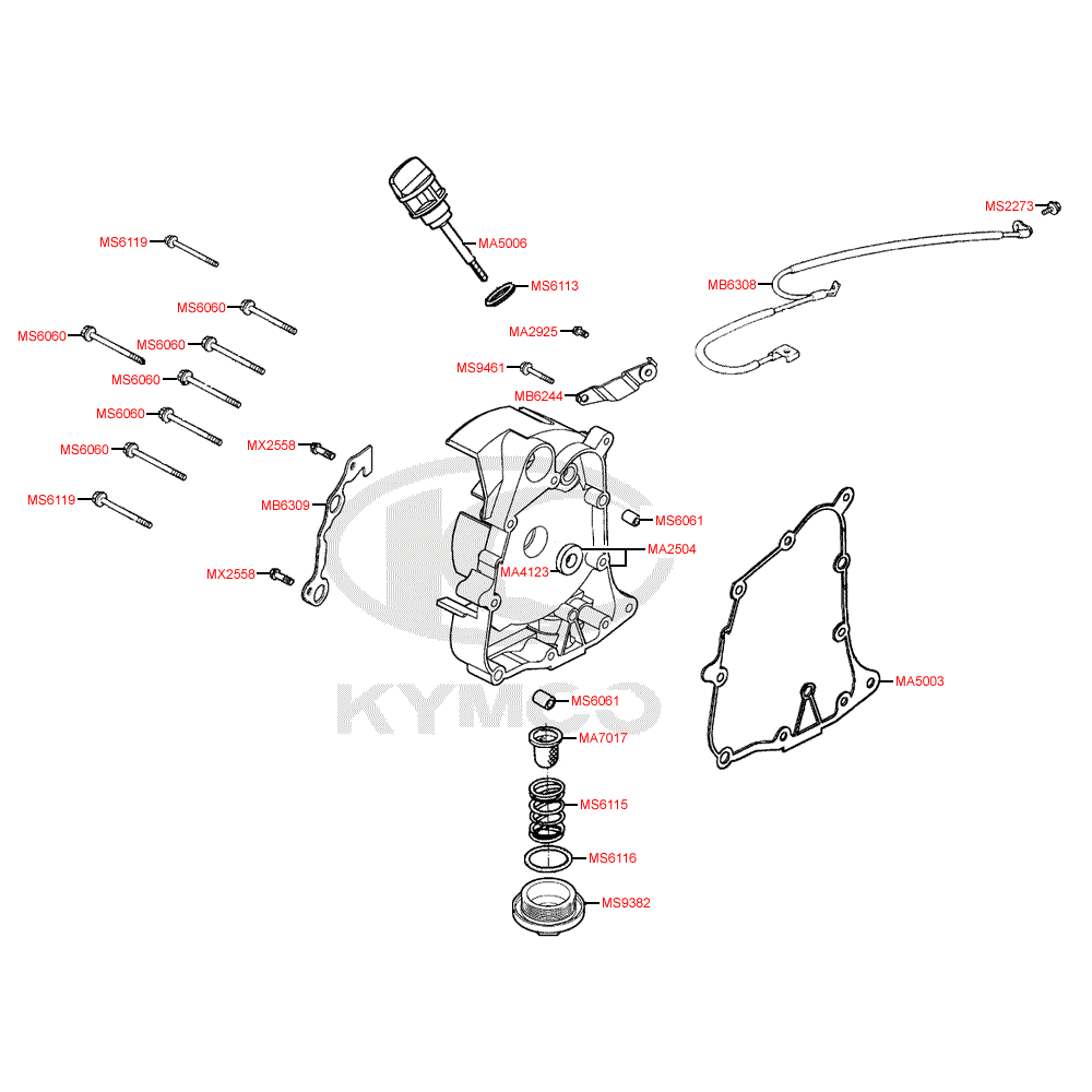 E04 Pravý kryt klikové skříně pro Kymco Super 8 125 [LC2U82000] (KL25CA) KC125T-B