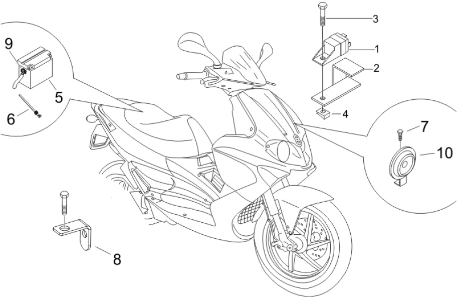 6.05 Baterie, houkačka, relé - Gilera Runner 200 VXR 4T LC Race 2005-2006 (ZAPM46200)