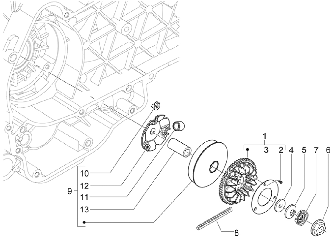 1.13 Řemen variátoru, variátor - Gilera Runner 125 ST 4T LC 2008-2012 (ZAPM46301)