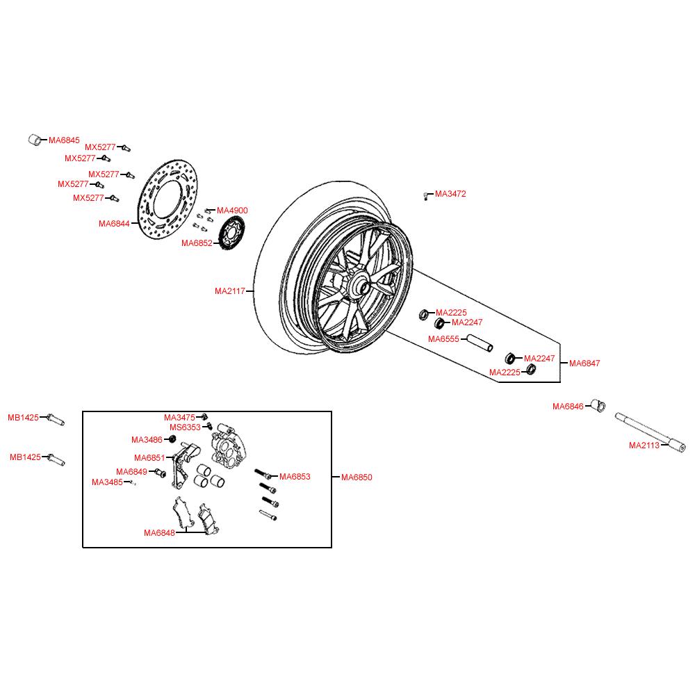 F07 Přední kolo, brzdový třmen a kotouč - Kymco People GT 300i